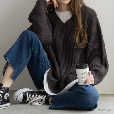 NAVY  時短フェイクレイヤードプルオーバー レディース
