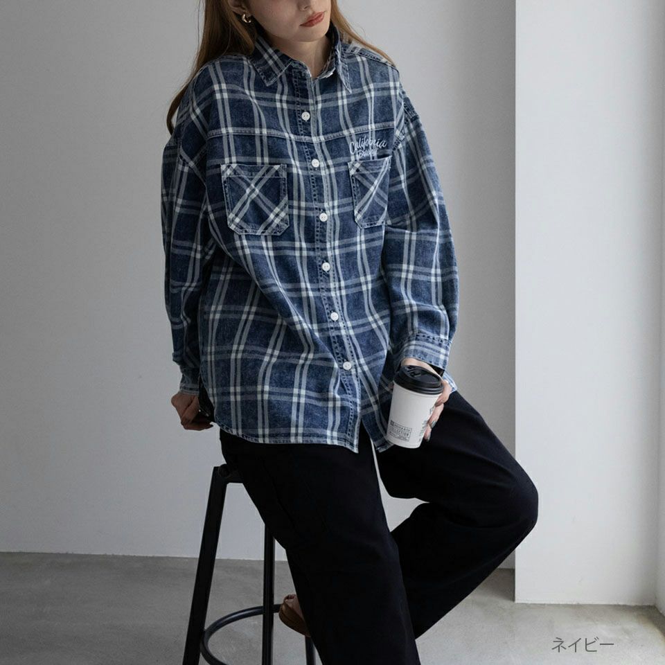 UNDERWRAPS 刺繍デニムチェックシャツ レディース