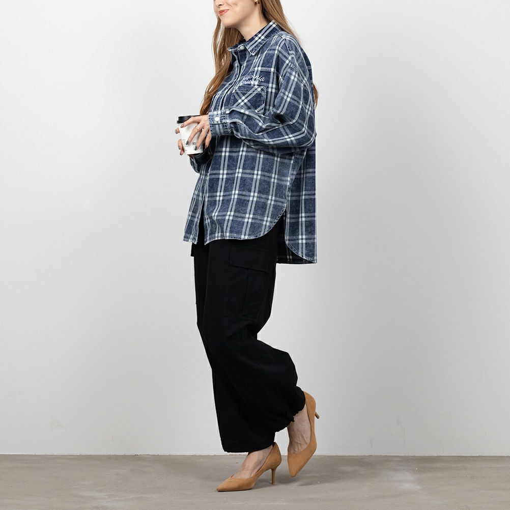 UNDERWRAPS 刺繍デニムチェックシャツ レディース