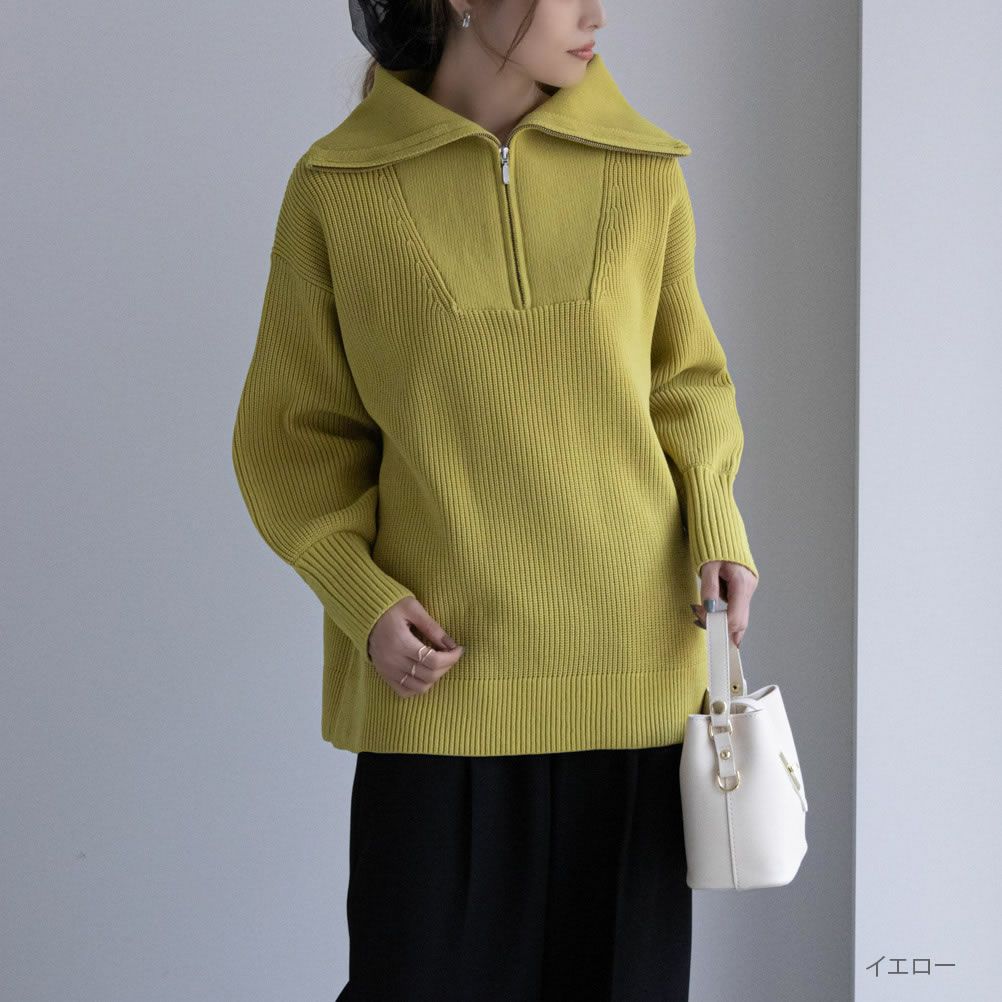 [期間限定価格]NAVY  セーラーカラーハーフジップアップニット レディース商品画像-1