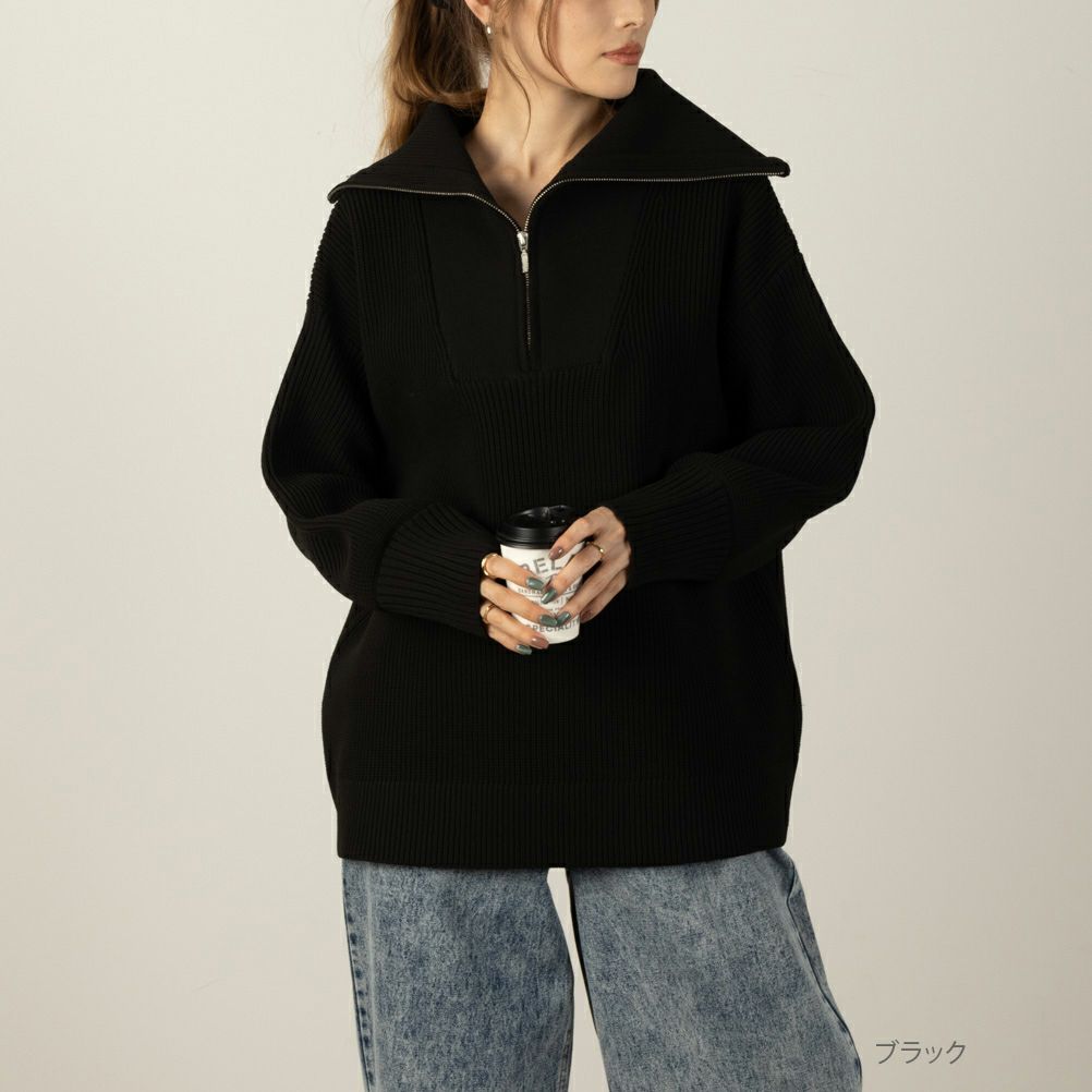[期間限定価格]NAVY  セーラーカラーハーフジップアップニット レディース商品画像-2