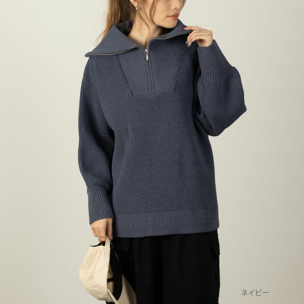 NAVY セーラーカラーハーフジップアップニット レディース