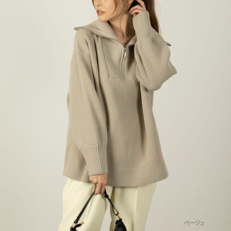 NAVY セーラーカラーハーフジップアップニット レディース商品画像-4