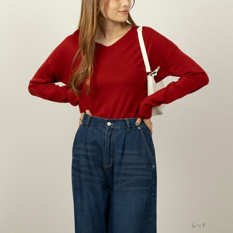 [さらに50%OFF]NAVY 洗えるニット カシミヤタッチVネックプルオーバー レディース商品画像-4