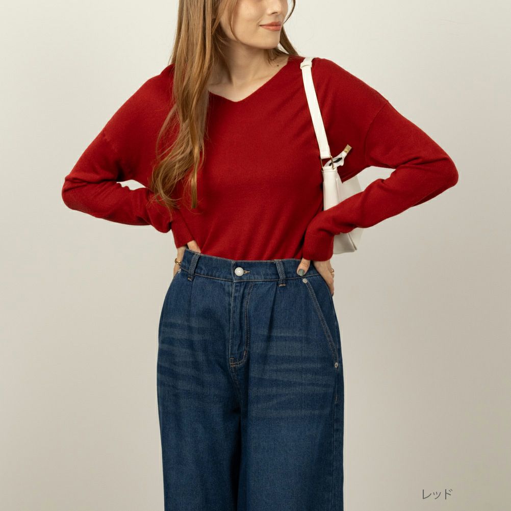 NAVY カシミヤタッチVネックプルオーバー レディース