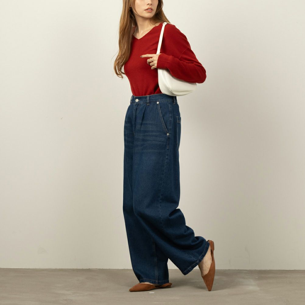 NAVY カシミヤタッチVネックプルオーバー レディース