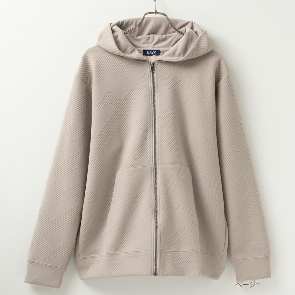 NAVY 幾何学柄キルトパーカー メンズ