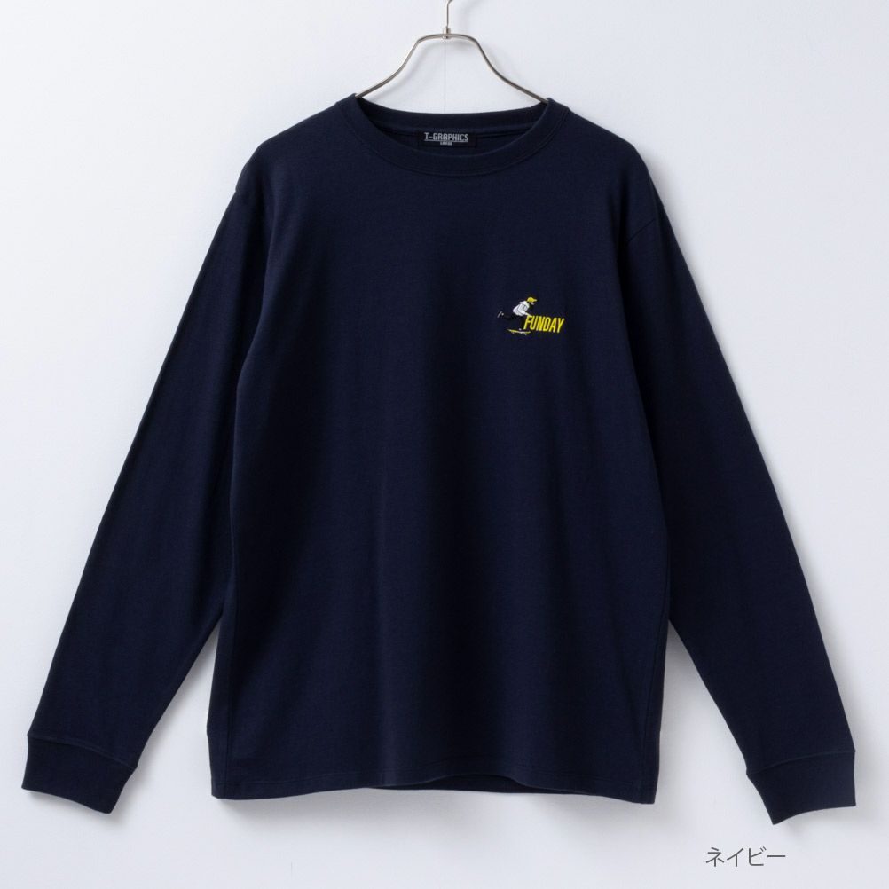 T-GRAPHICS ワンポイント刺繍長袖Tシャツ メンズ