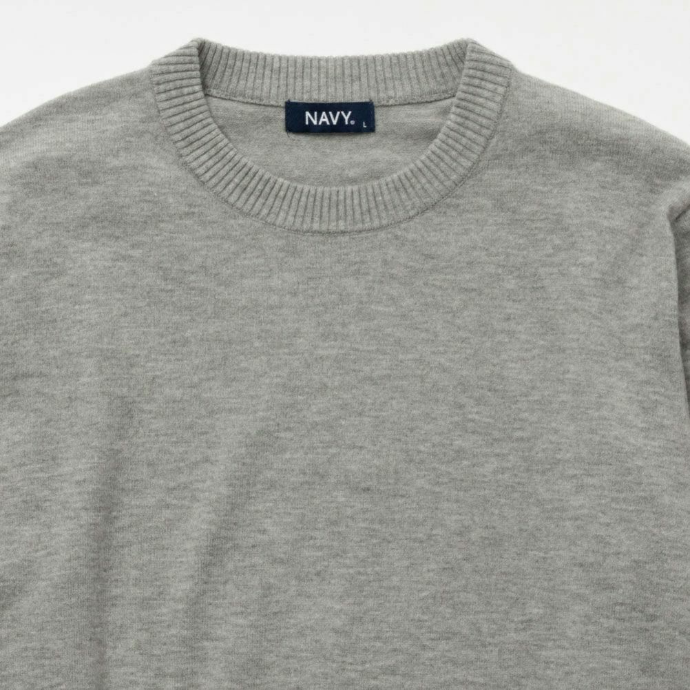 NAVY ウール混洗える素肌ニット クルーネック メンズ