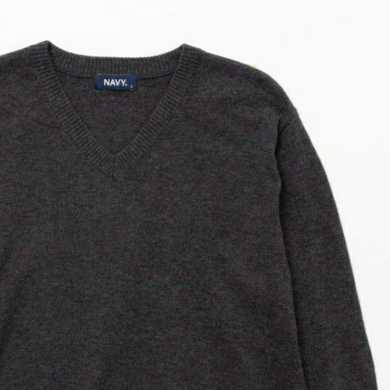 NAVY ウール混洗える素肌ニット Vネック メンズ商品画像-1