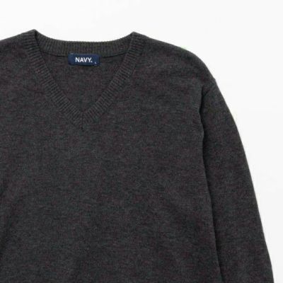 NAVY ウール混洗える素肌ニット Vネック メンズ