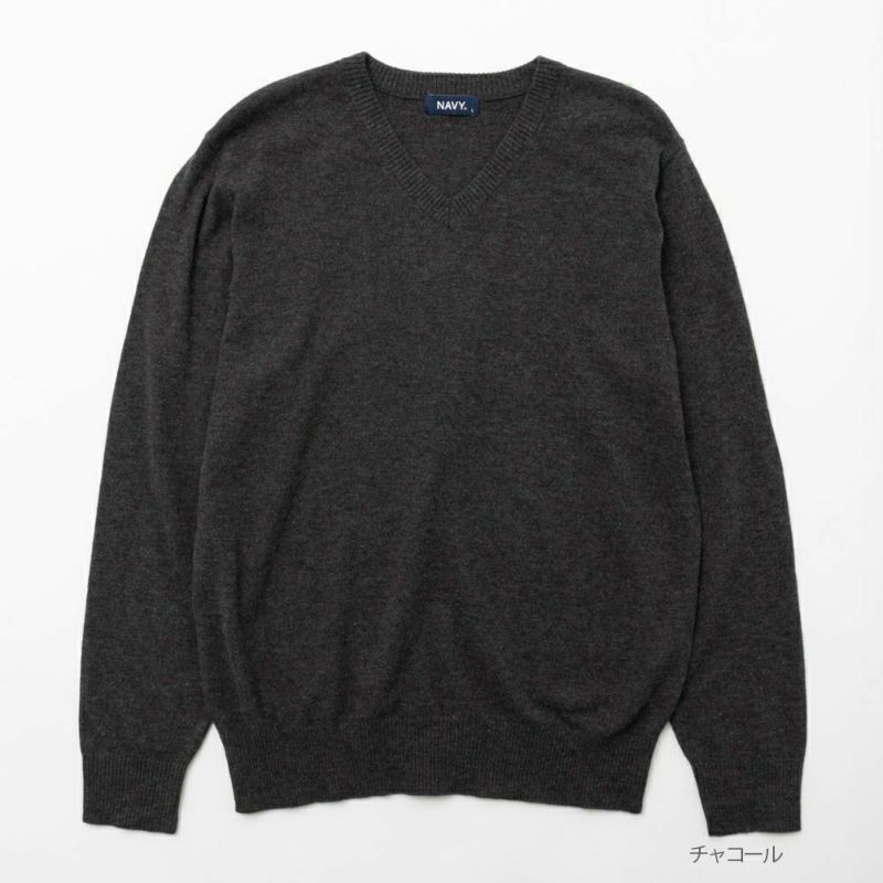 NAVY ウール混洗える素肌ニット Vネック メンズ商品画像-2