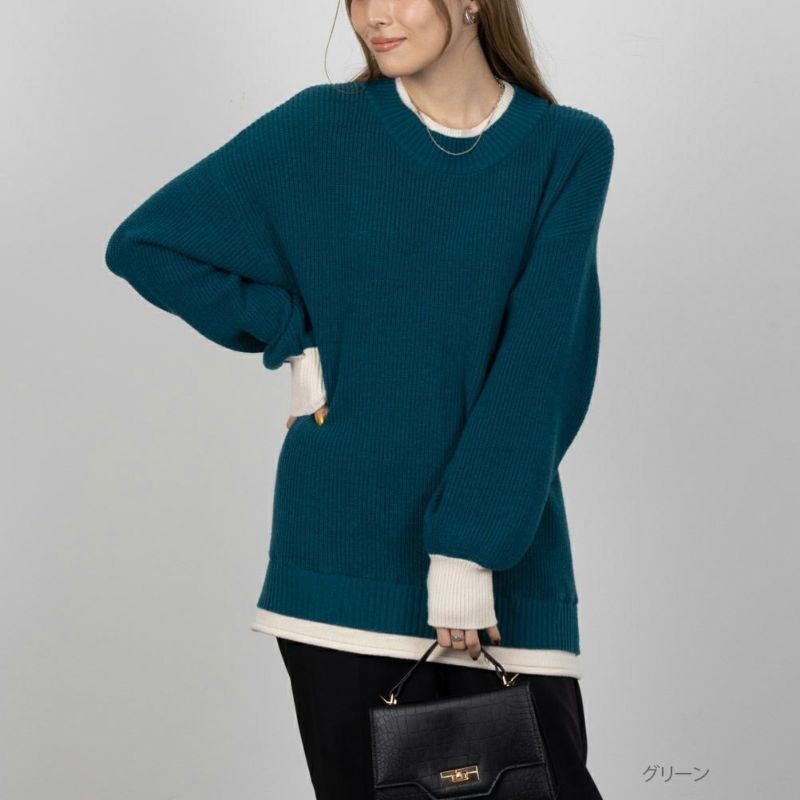 NAVY  フェイクレイヤードプルオーバー レディース商品画像-2