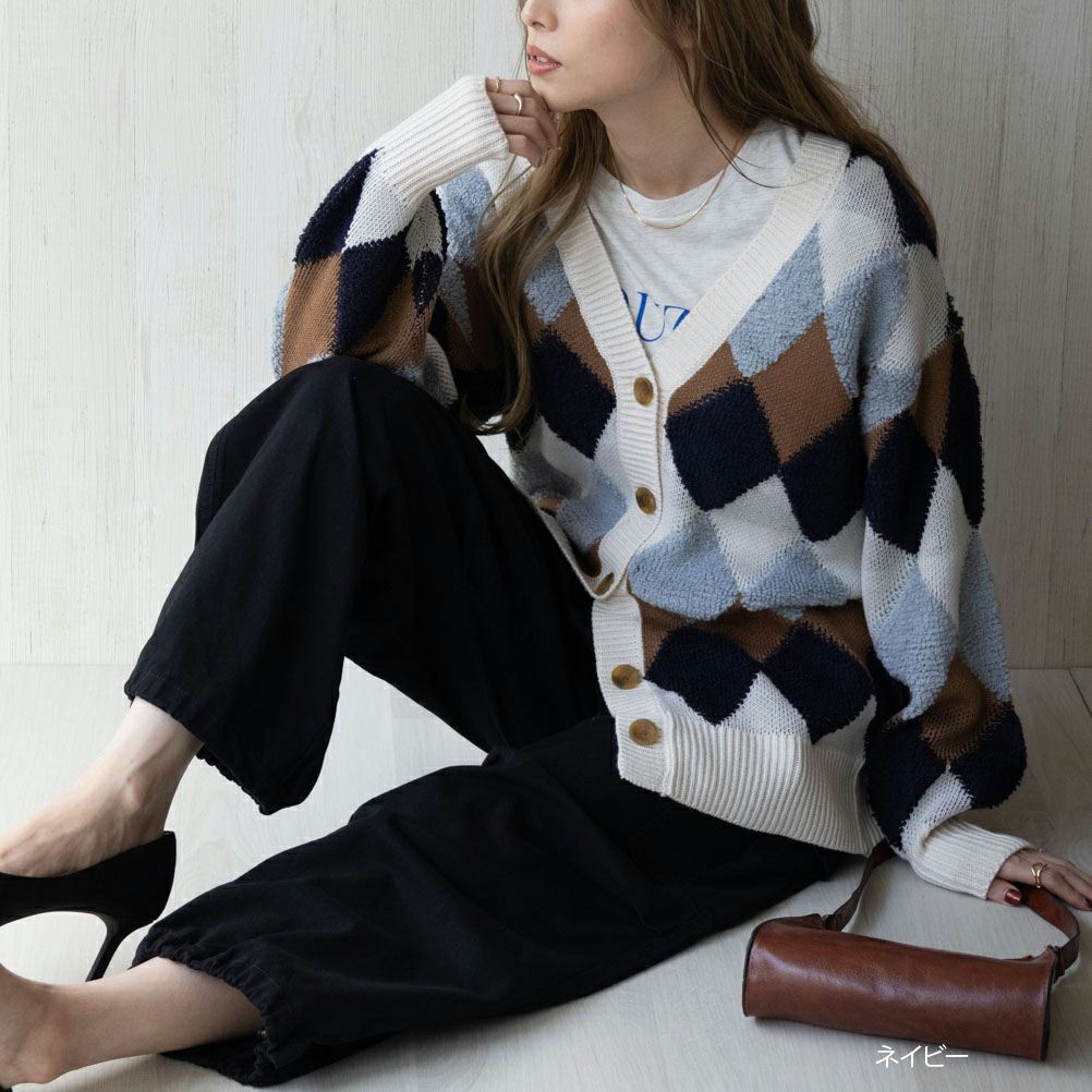 NAVY  アーガイルカーディガン レディース商品画像-1