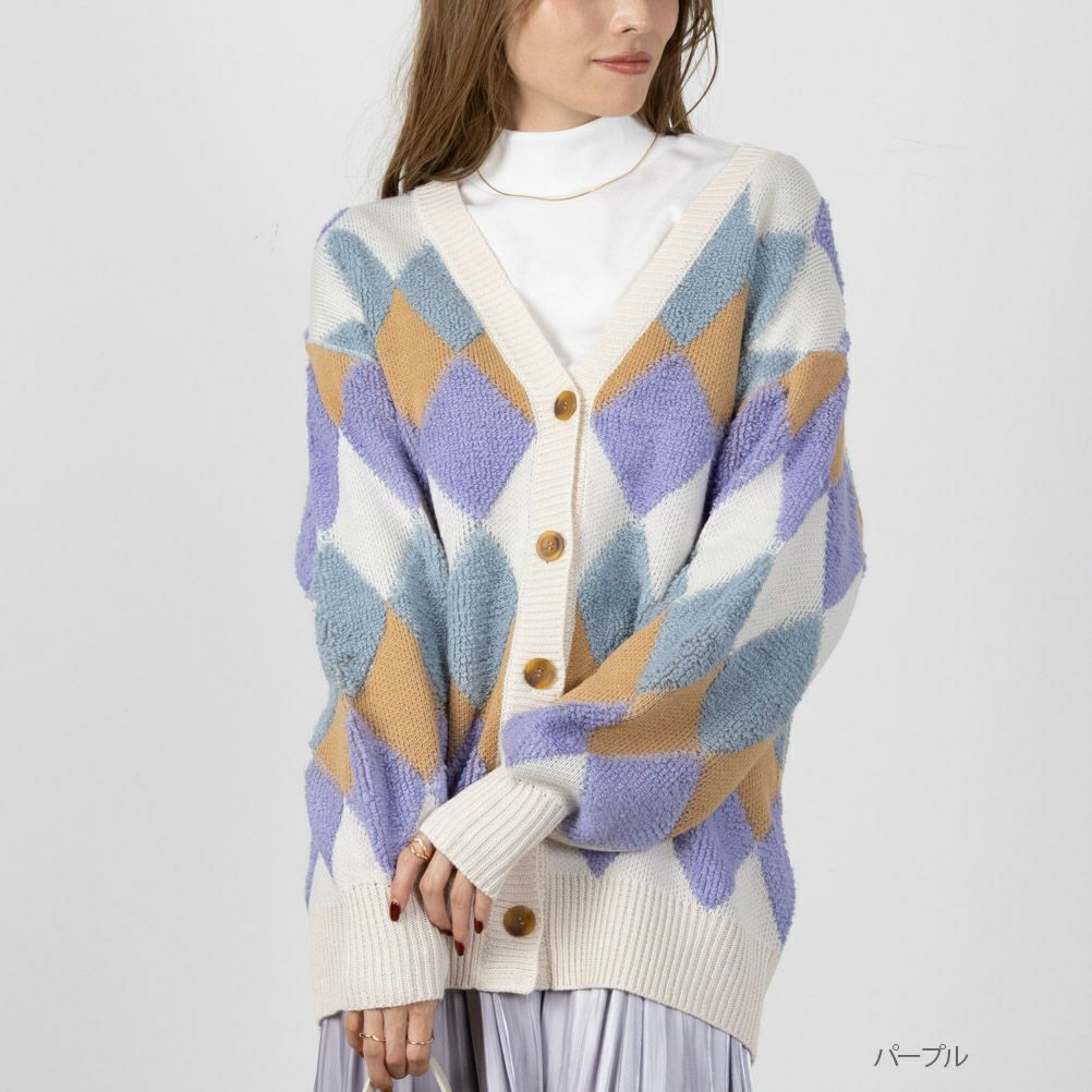 NAVY  アーガイルカーディガン レディース商品画像-3