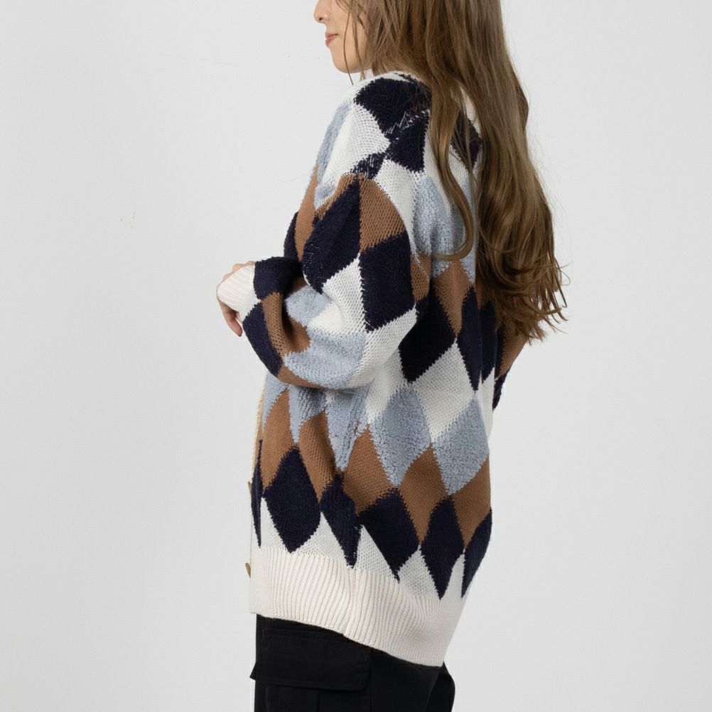 NAVY  アーガイルカーディガン レディース商品画像-5