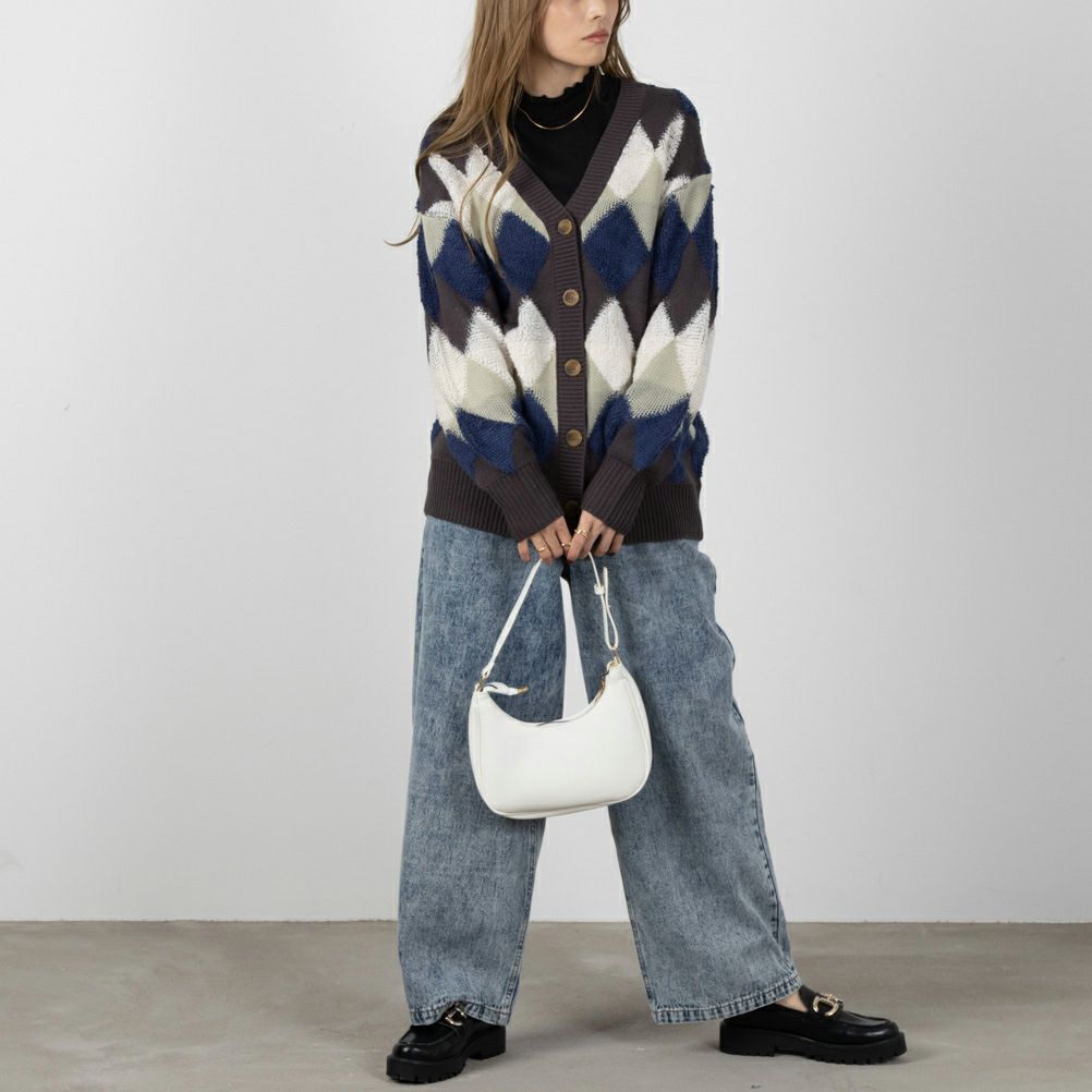 NAVY  アーガイルカーディガン レディース商品画像-7