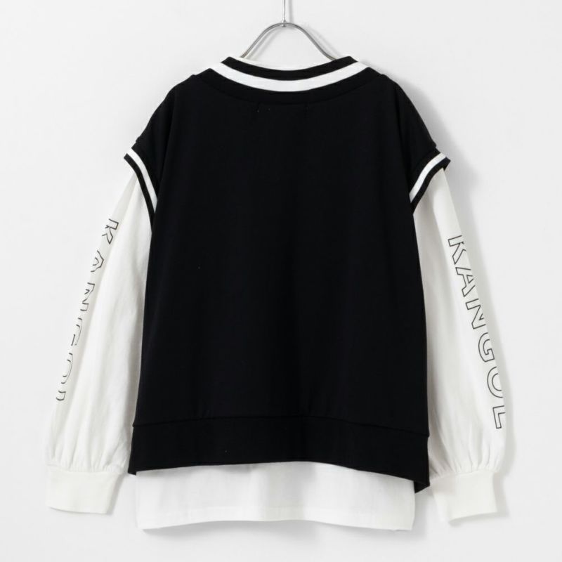 KANGOL ポンチ素材 ベスト長袖Tシャツレイヤードアンサンブル キッズ商品画像-3