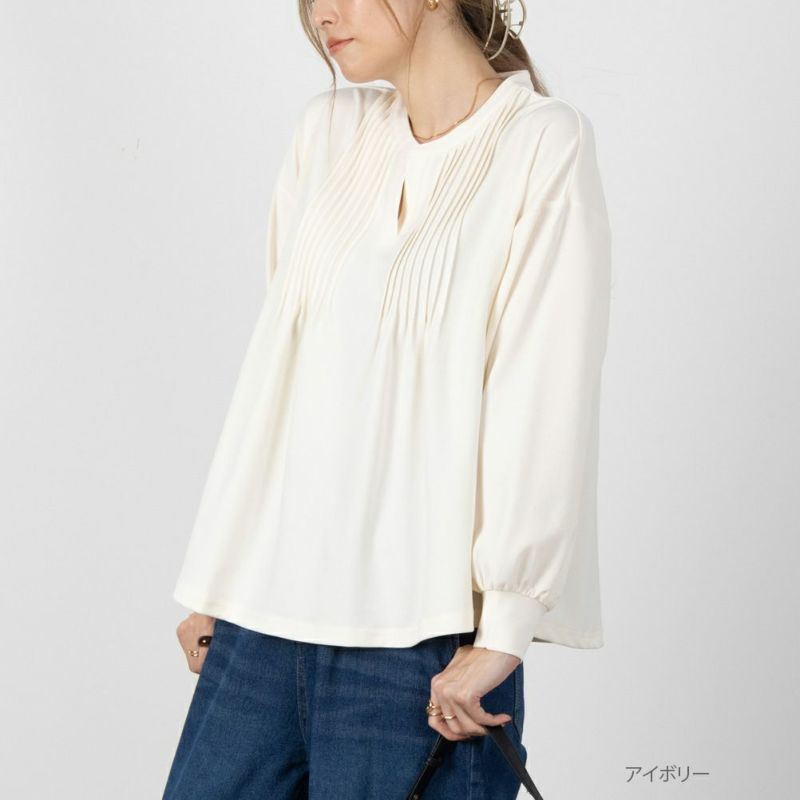 NAVY  梨地ストレッチピンタックプルオーバー レディース商品画像-2