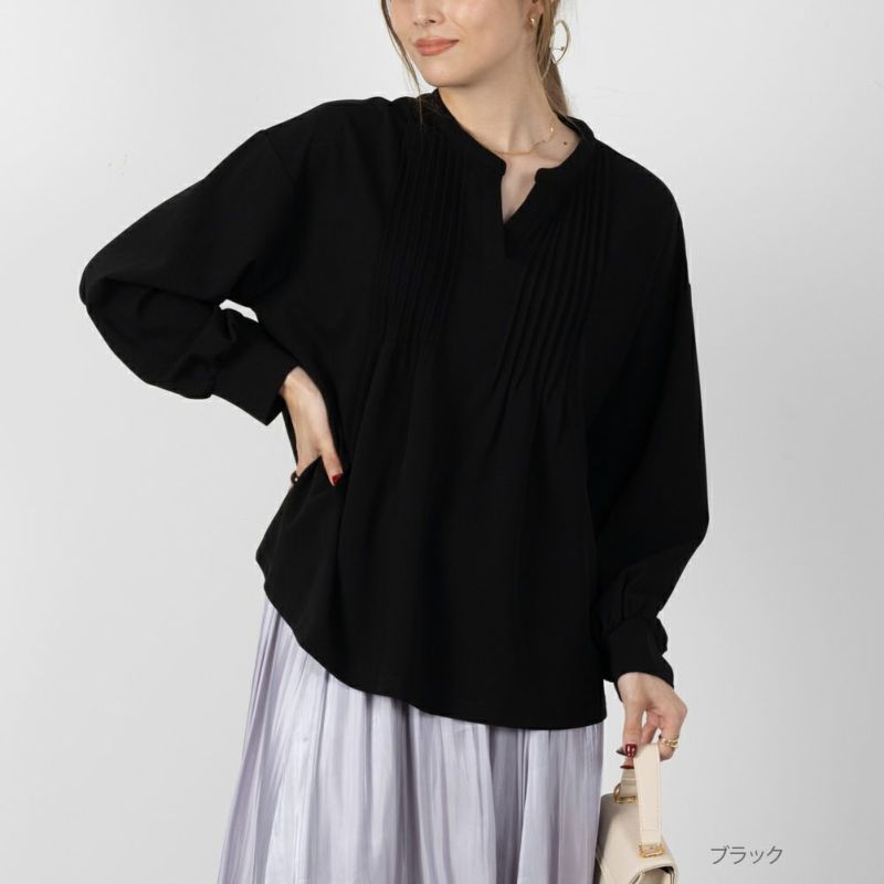 NAVY  梨地ストレッチピンタックプルオーバー レディース商品画像-3