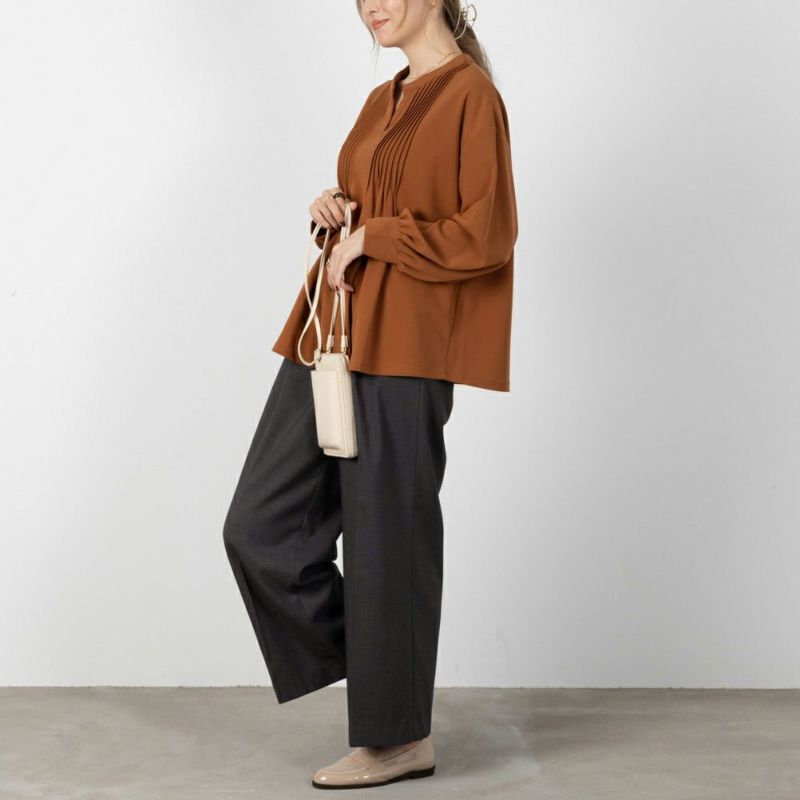 NAVY  梨地ストレッチピンタックプルオーバー レディース商品画像-4