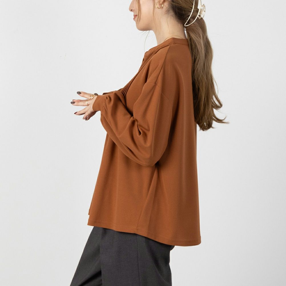 NAVY 梨地ストレッチピンタックプルオーバー レディース