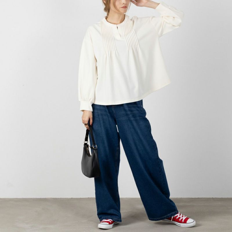 NAVY  梨地ストレッチピンタックプルオーバー レディース商品画像-7