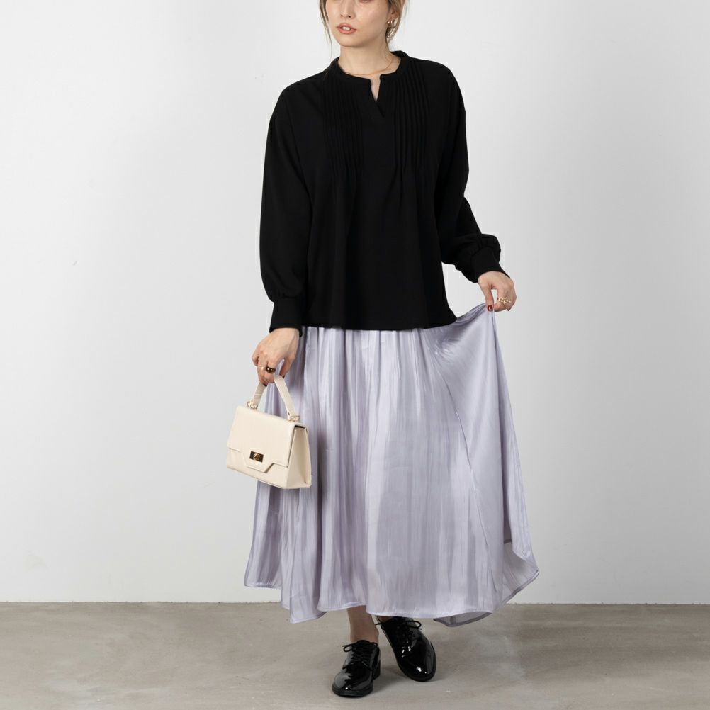 NAVY 梨地ストレッチピンタックプルオーバー レディース