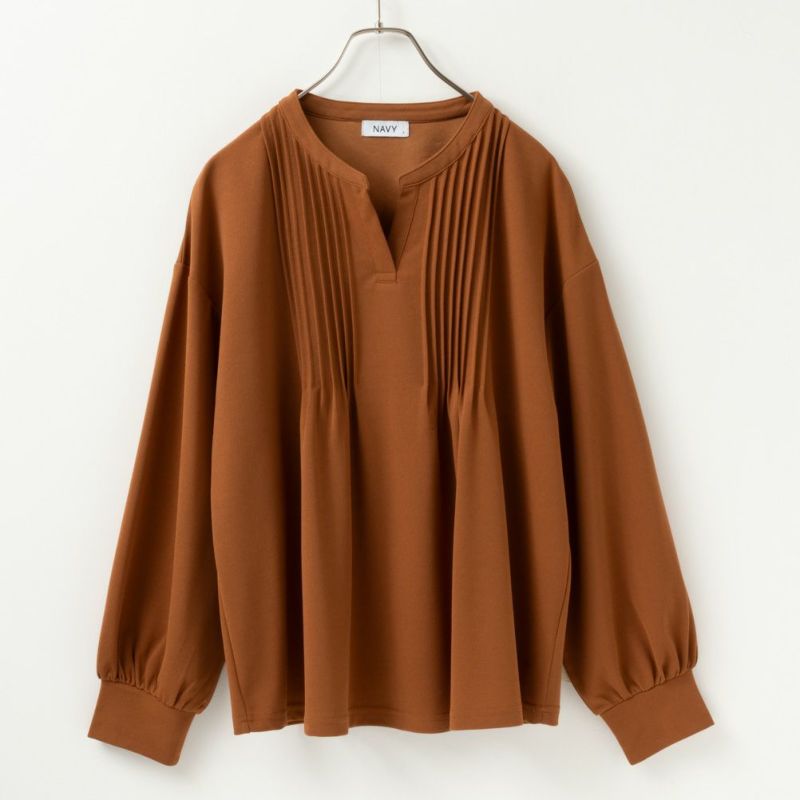 NAVY  梨地ストレッチピンタックプルオーバー レディース商品画像-9