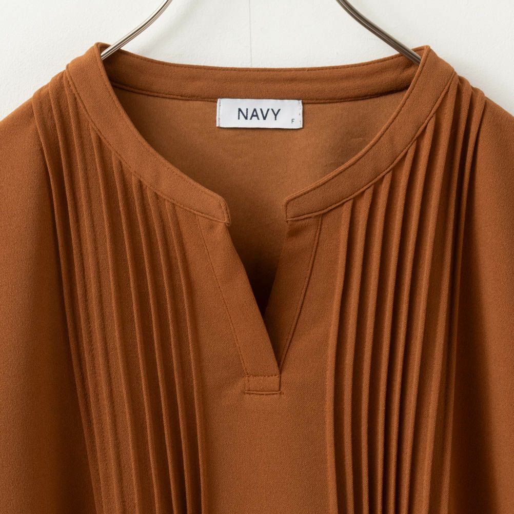 NAVY 梨地ストレッチピンタックプルオーバー レディース