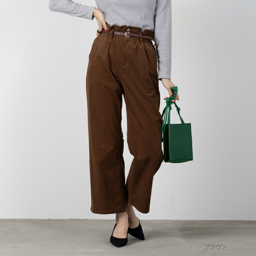 NAVY  ベルト付きコーデュロイペーパーバッグパンツ レディース商品画像-3