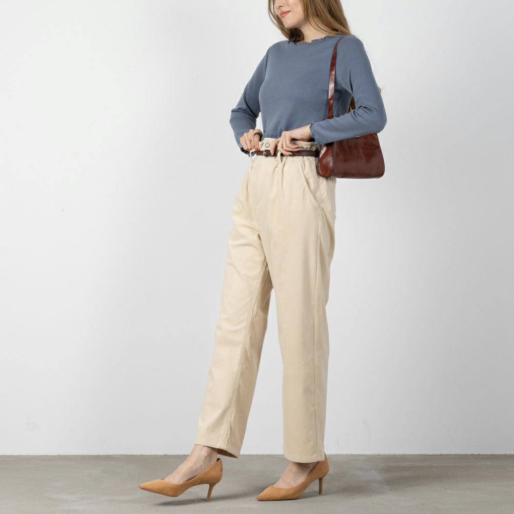 NAVY ベルト付きコーデュロイペーパーバッグパンツ レディース