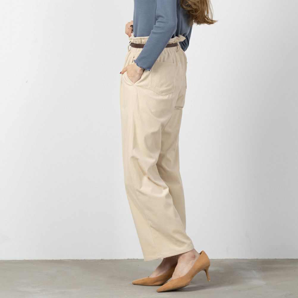 NAVY ベルト付きコーデュロイペーパーバッグパンツ レディース