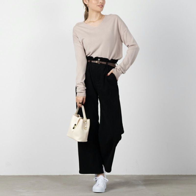 NAVY ベルト付きコーデュロイペーパーバッグパンツ レディース