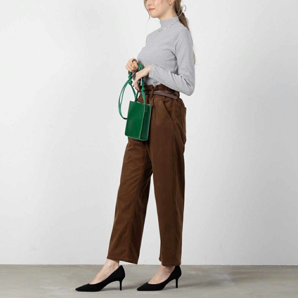 NAVY ベルト付きコーデュロイペーパーバッグパンツ レディース