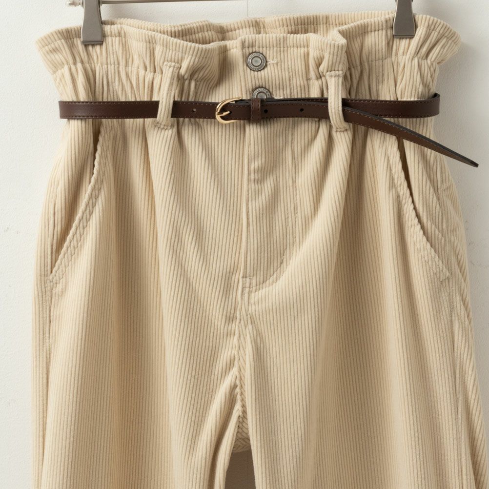 NAVY ベルト付きコーデュロイペーパーバッグパンツ レディース