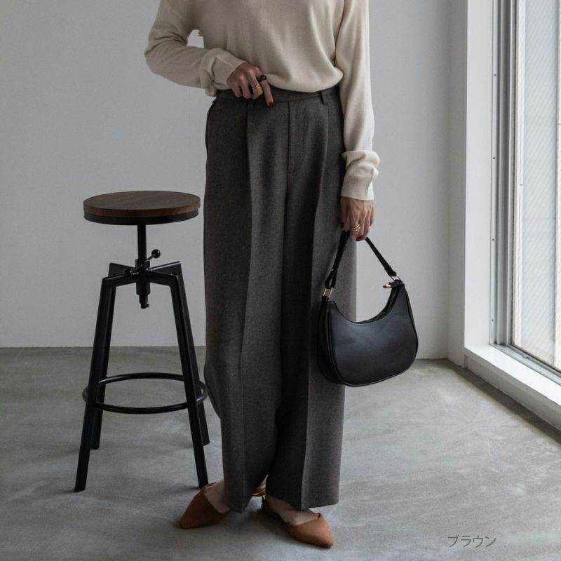 ウーリッシュヘリンボンワイドパンツ レディース商品画像-1