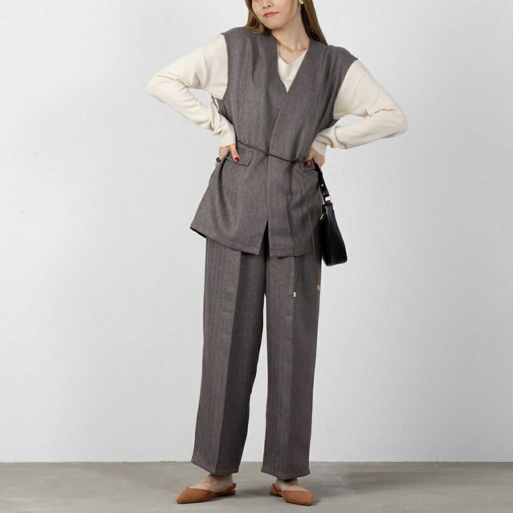 ウーリッシュヘリンボンワイドパンツ レディース商品画像-3