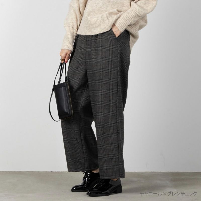 NAVY  温℃ チェックワイドパンツ レディース商品画像-2