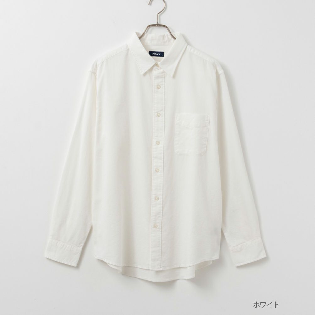 NAVY ピケ無地胸ポケット付き長袖シャツ メンズ