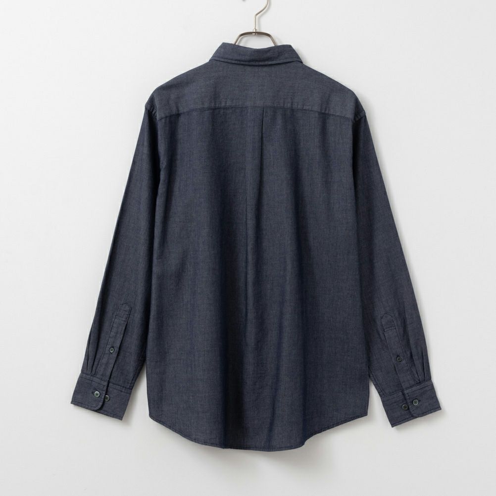 NAVY ピケ無地胸ポケット付き長袖シャツ メンズ