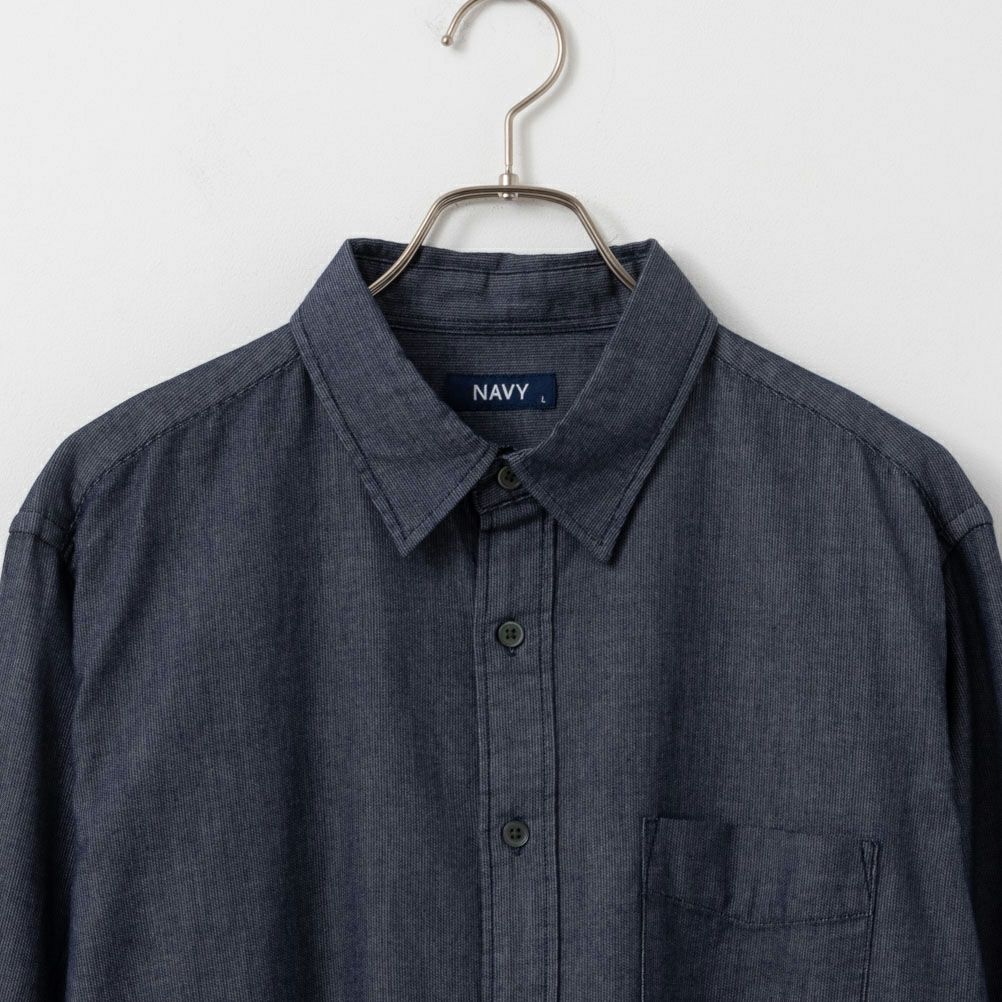 NAVY ピケ無地胸ポケット付き長袖シャツ メンズ