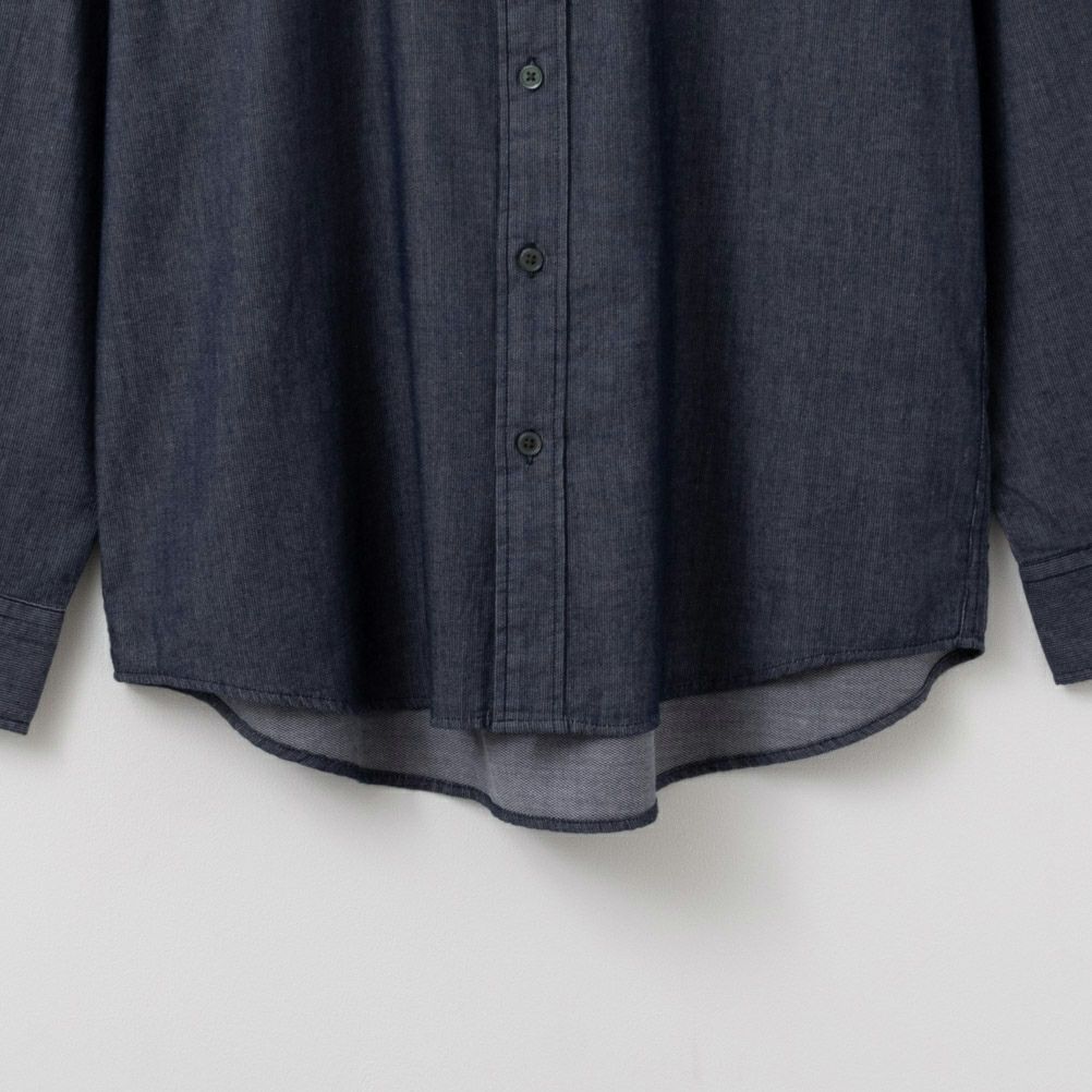 NAVY ピケ無地胸ポケット付き長袖シャツ メンズ