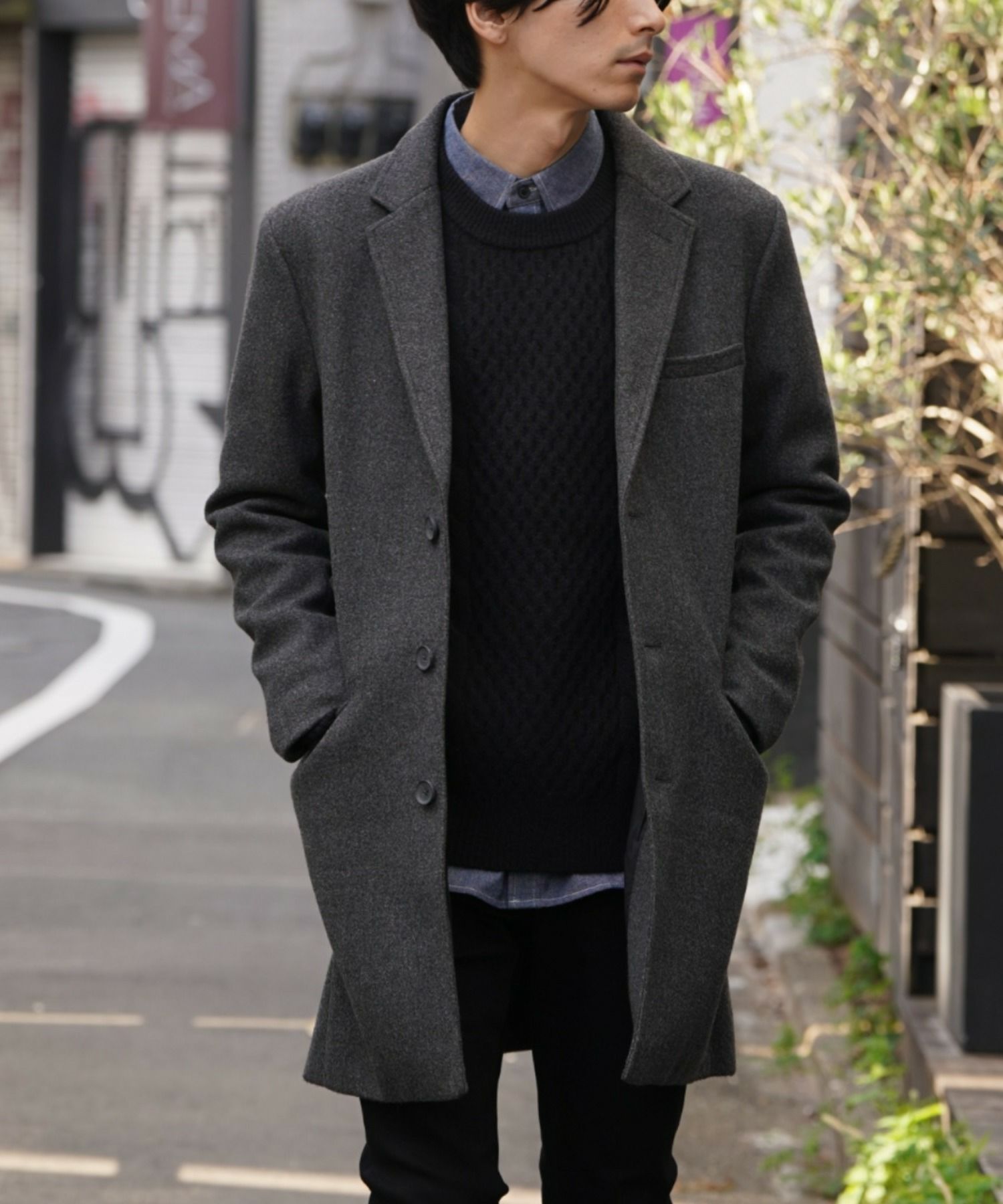 NAVY チェスターコート メンズ 