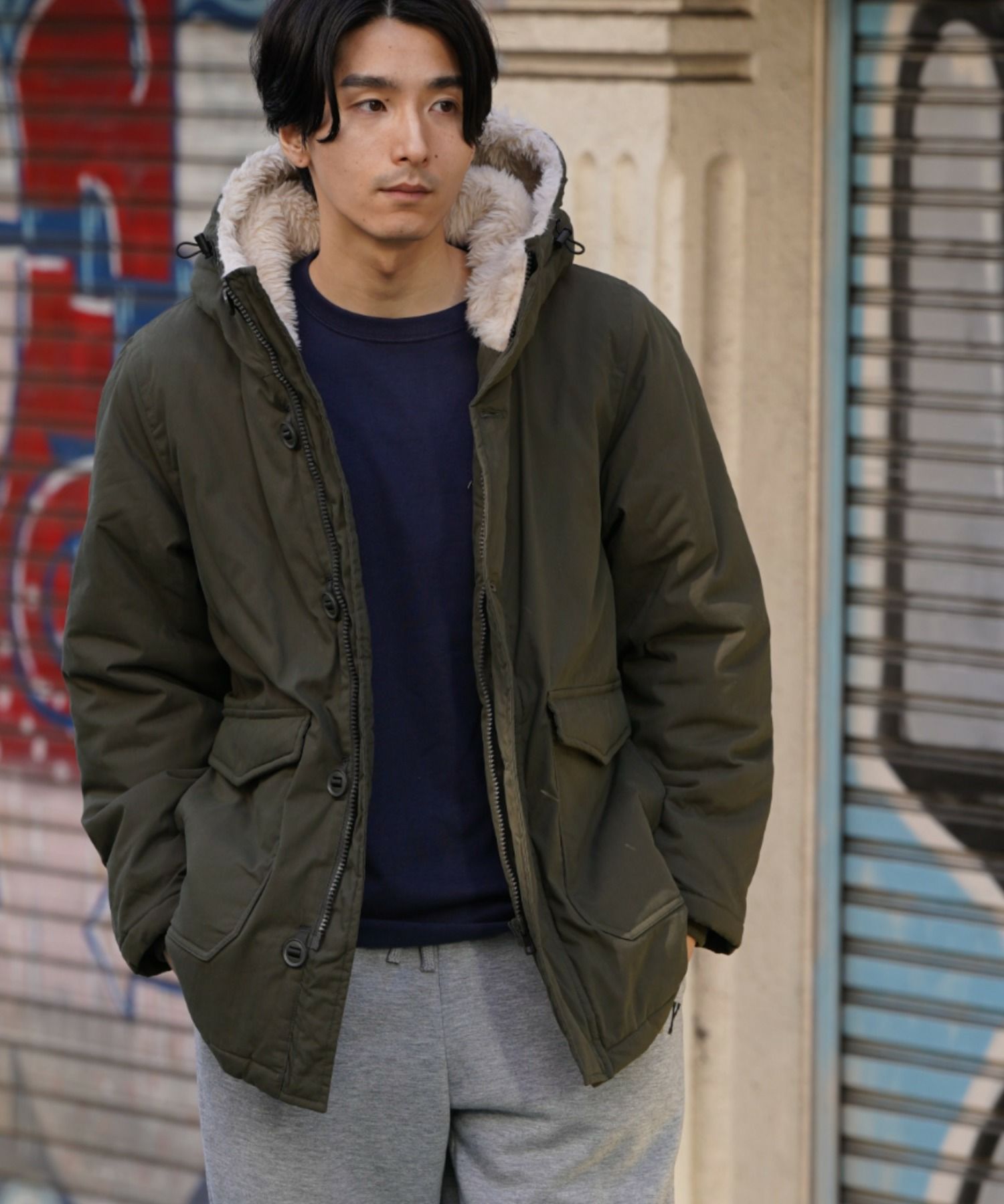 NAVY ミリタリーフードコート メンズ