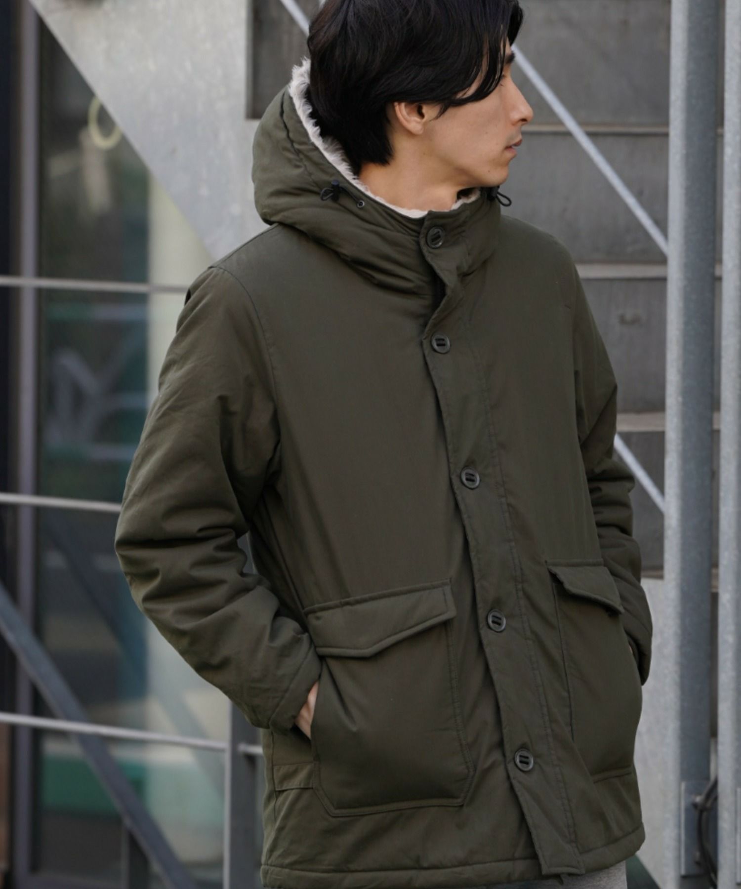 NAVY ミリタリーフードコート メンズ 