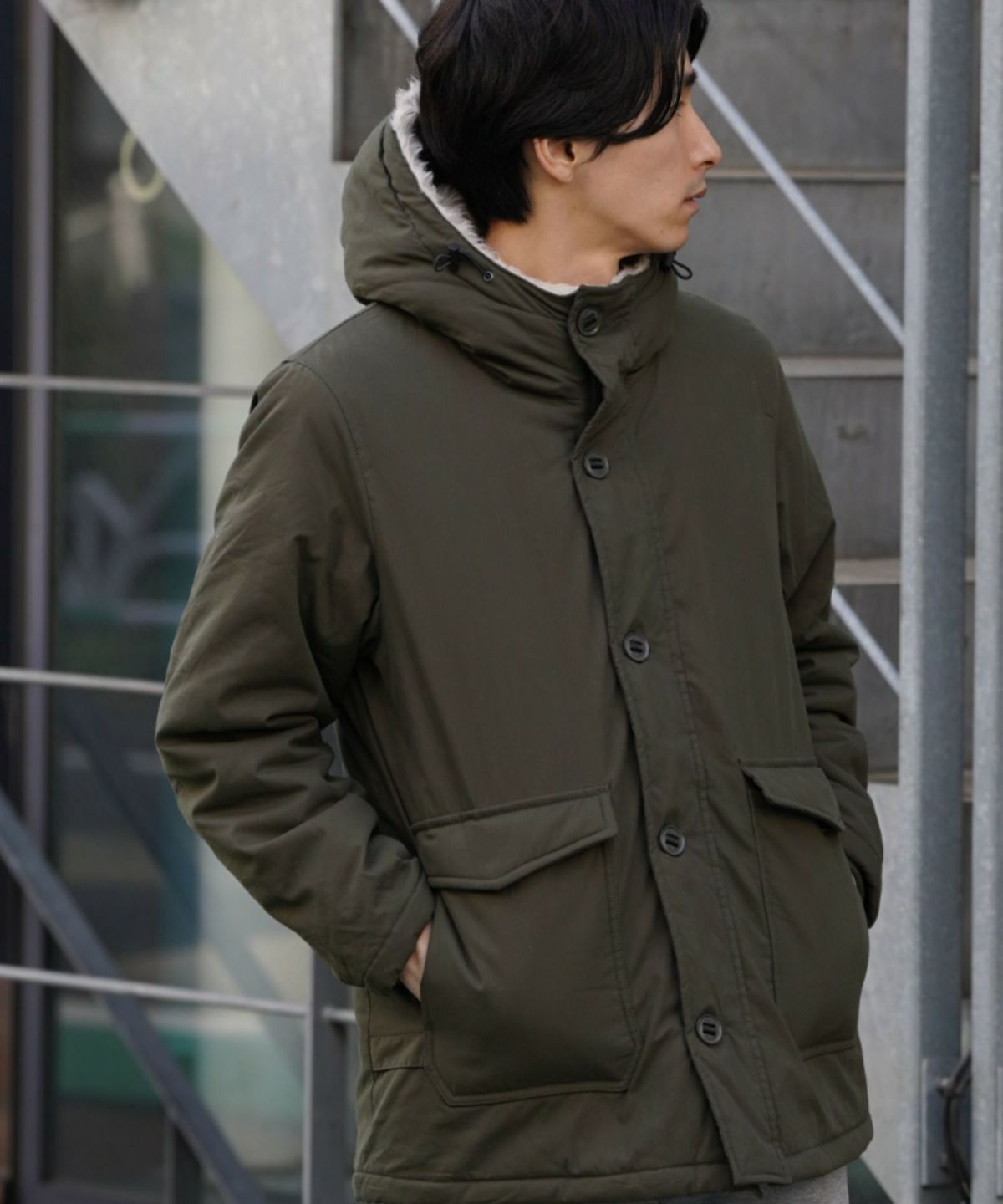 NAVY ミリタリーフードコート メンズ