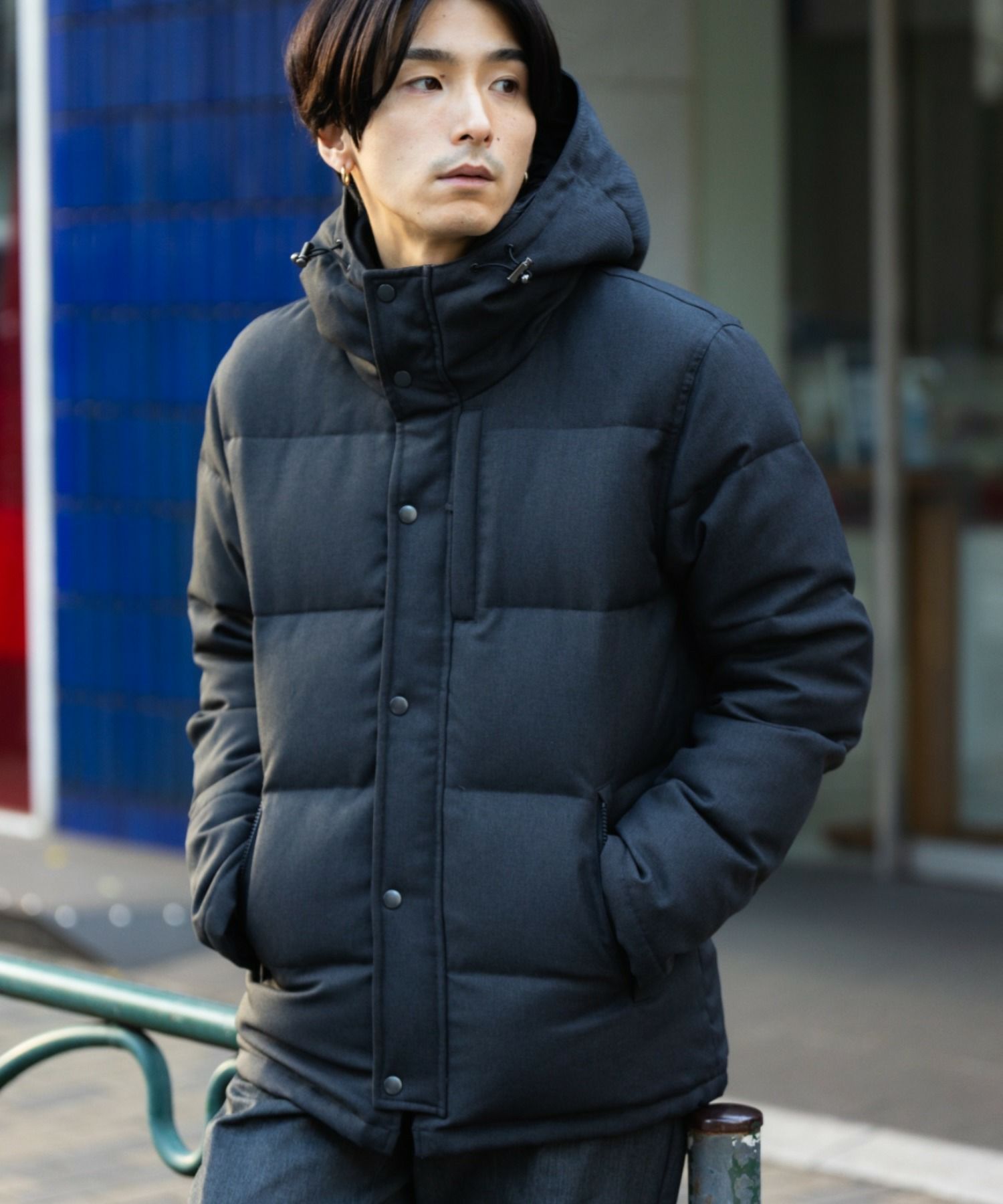 NAVY ウールライク PREMIUM DOWNフードジャケット 700FILL POWER メンズ