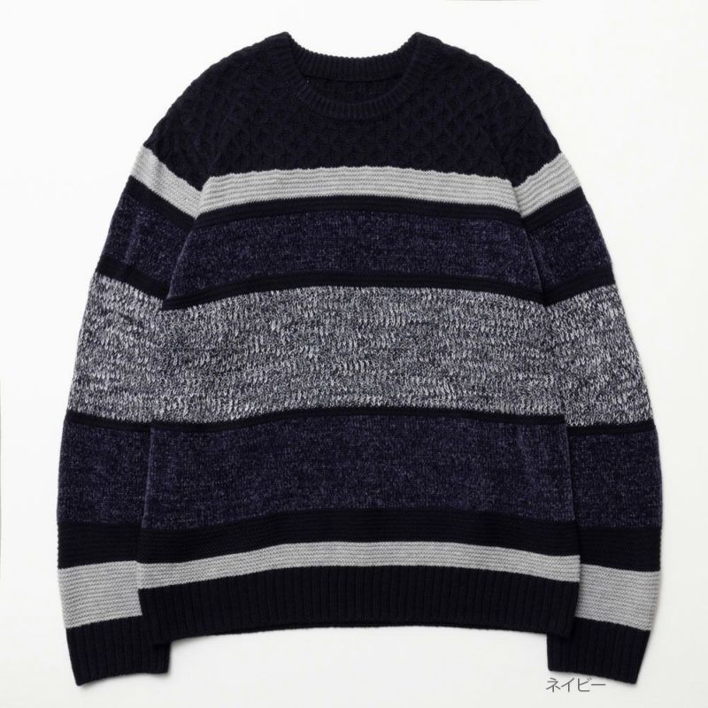 NAVY  切替ボーダーニット メンズ商品画像-3