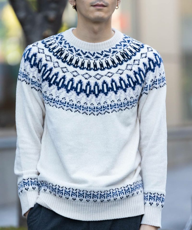 NAVY  フェアアイル柄モールニット メンズ商品画像-2
